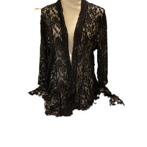 Black Lace  3/4  Sleeve  Kimono Wrap  One Size  Whimsigoth Sheer Floral Coquette